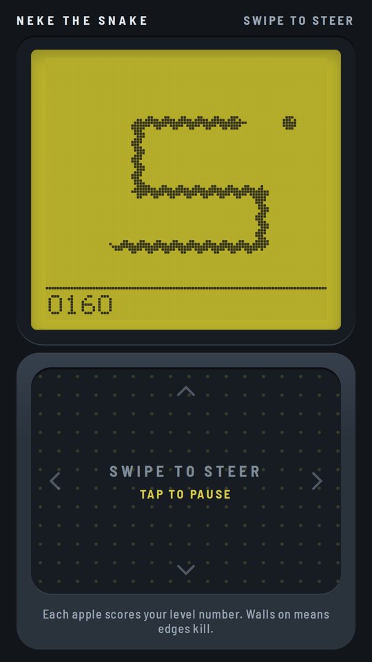 Neke The Snake gameplay on a retro LCD screen